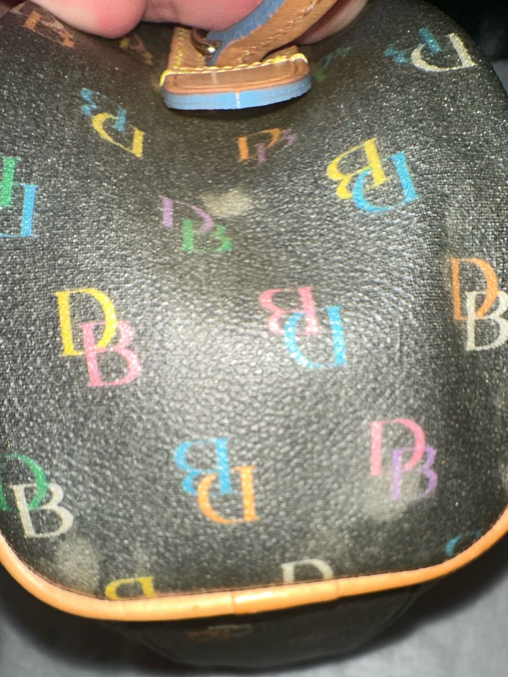 Vintage Dooney & Bourke Black Multicolor DB Logo Mini Satchel with Tan Trim - Picture 11 of 16